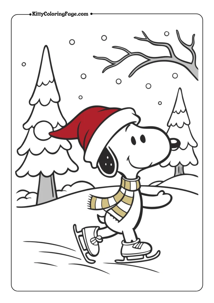 Snoopy Ice Skating with a Santa Hat
