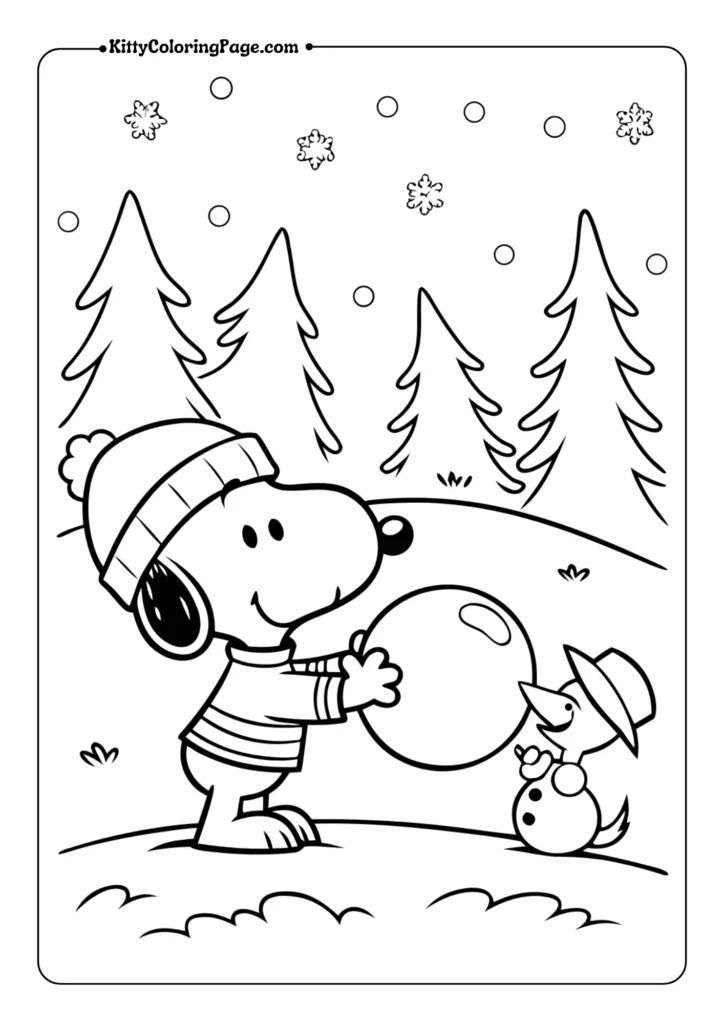Snoopy and Woodstock Building a Snowman