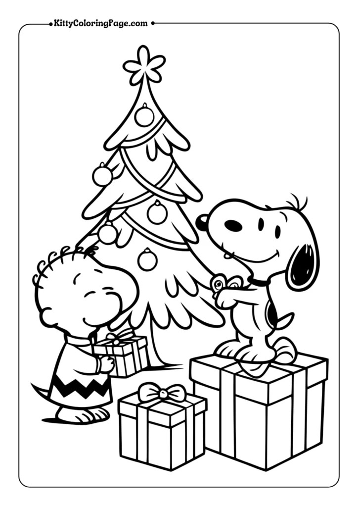 Snoopy and Woodstock Opening Presents